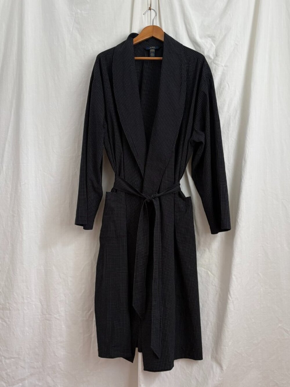 Polo Ralph Lauren Men's 100% Cotton Checkered Robe Black White Luxury Light L/XL